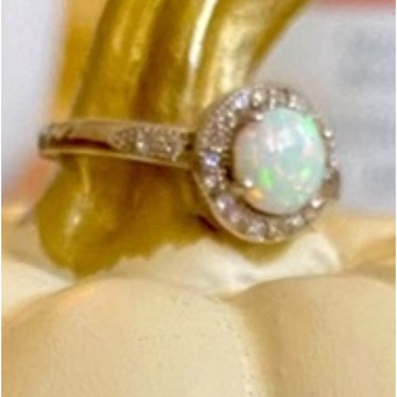 Jewelry - Silver ring with CZs and faux opal.